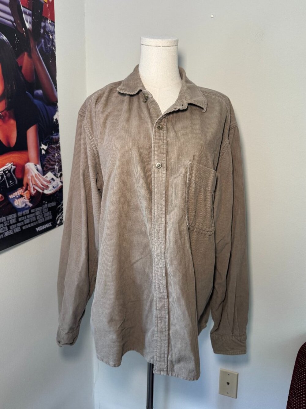 Eddie Bauer Tan Corduroy Long Sleeve Casual Button Down Shirt